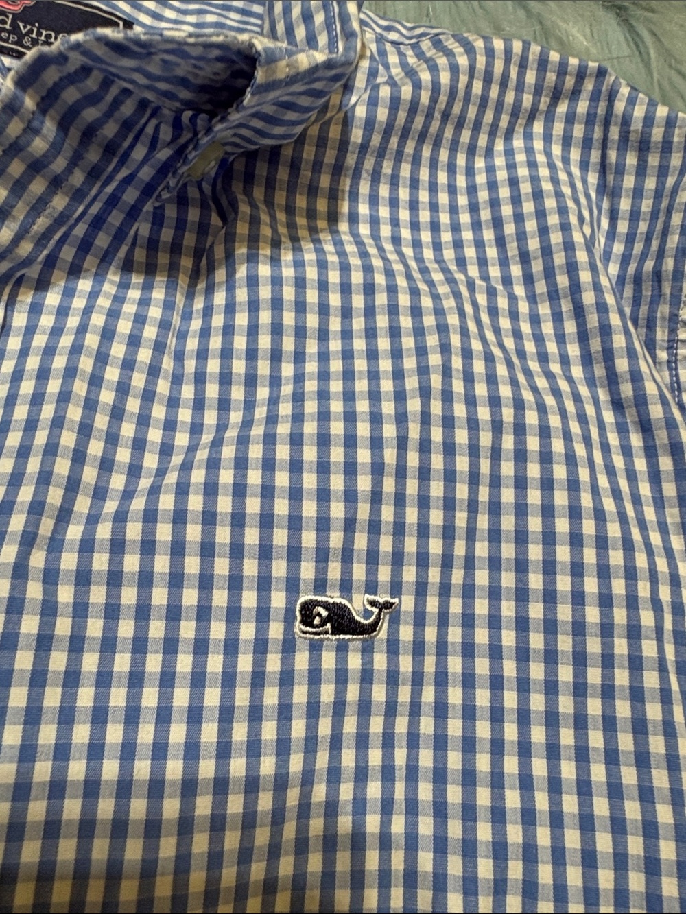Vineyard Vines Blue and White Gingham Whale Button-Down Shirt sz L - Picture 4 of 8